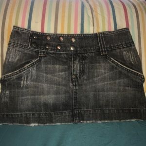 Black acid wash denim mini skirt